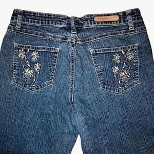 COS Jeans Embroidered Flare Cropped Jeans in Medium Blue Wash/Silver Women’s 8